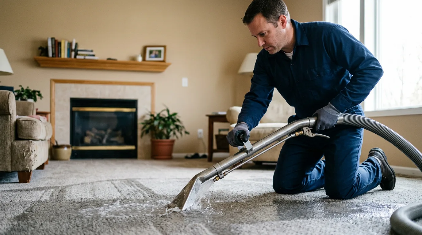 Water damage restoration technician working near Ridgeway, WI